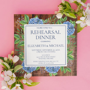 Invitation Hydrangeas Florales Bois Rustique Dîner de Répétit