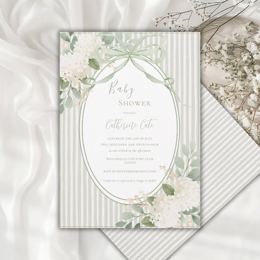 Invitation Hydrangeas Floraux Vert Sauge Bébé Fantaisiste I