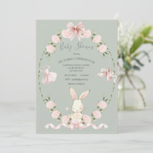 Invitation Hydrangeas Lapin Rose Sage Ballerine Bébé