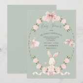 Invitation Hydrangeas Lapin Rose Sage Ballerine Bébé (Devant / Derrière)