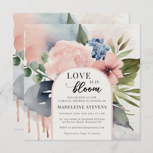 Invitation Hydrangeas Love Bloom Boho Arch Fête des mariées B (Devant / Derrière)