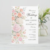 Invitation Hydrangeas pastel et roses. Mariage économique (Debout devant)