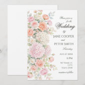 Invitation Hydrangeas pastel et roses. Mariage économique (Devant / Derrière)