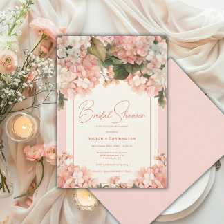 Invitation Hydrangeas Pêche Aquarelle Moderne Mariage