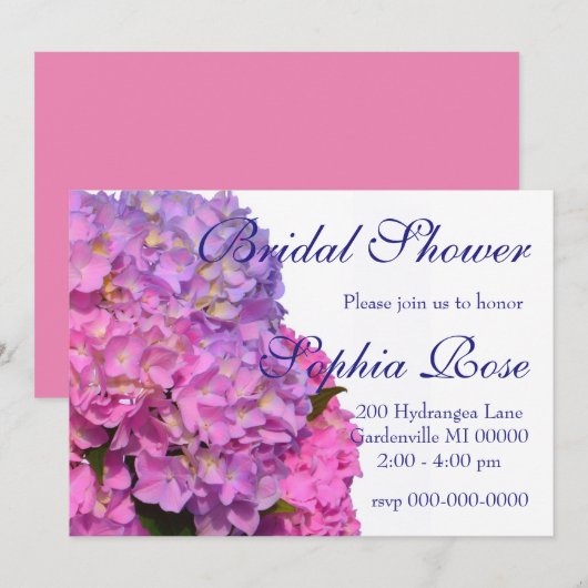 Invitation Hydrangeas Rose Bleu fleurs roses élégantes violet (Devant / Derrière)