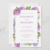 Invitation Hydrangeas rose et violet Mariage aquarelle (Devant)