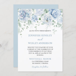 Invitation Hydrangeas Roses bleu pâle
