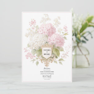 Invitation Hydrangeas Roses et Blanches Élégantes Mariage Or
