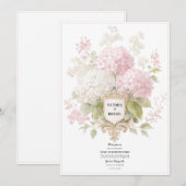 Invitation Hydrangeas Roses et Blanches Élégantes Mariage Or (Devant / Derrière)