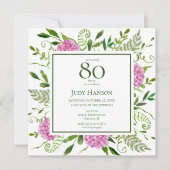 Invitation Hydrangeas roses pour 80e anniversaire (Devant)