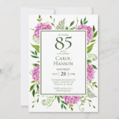 Invitation Hydrangeas roses pour 85e anniversaire (Devant)