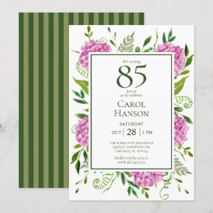 Invitation Hydrangeas roses pour 85e anniversaire