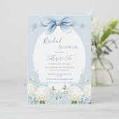 Invitation Hydrangeas Ruban Bleu Blanc Mariage Vintage (Debout devant)