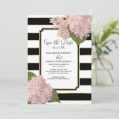 Invitation Hydrangeas Sauver la Date Photo Large Rayure Or (Debout devant)