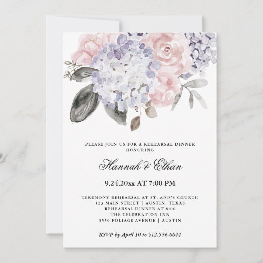 Invitation Hydrangeas vintages | Dîner de répétition (Devant)