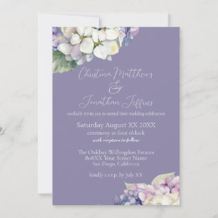 Invitation Hydrangeas violet et blanc sur Mariage de lavande