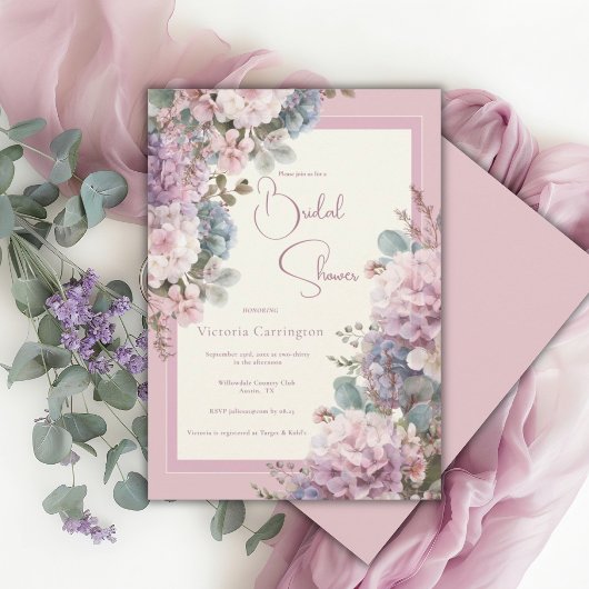 Invitation Hydrangeas Violettes Élégant Shower de Mariée