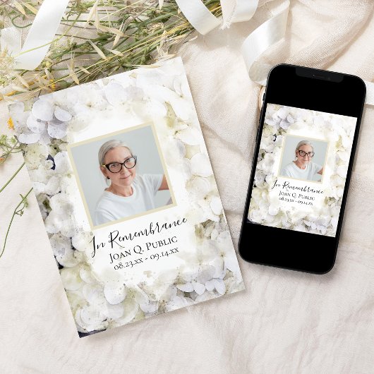 Invitation Hydrangée blanche Aquarelle Anniversaire de la mor