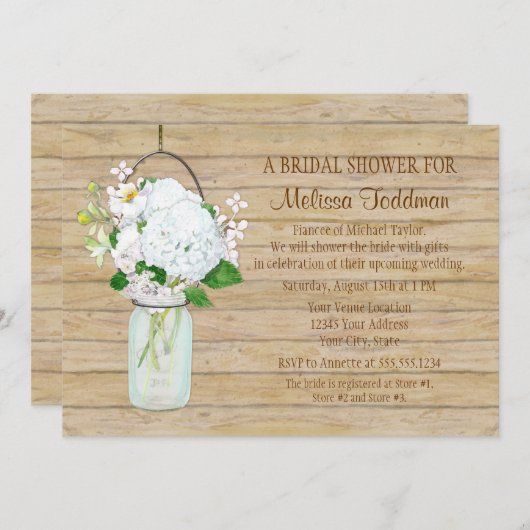 Invitation Hydrangée blanche Aquarelle Mason Fleurs de pot (Devant / Derrière)