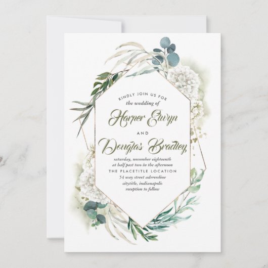 Invitation Hydrangée blanche et verdure Mariage Floral modern (Devant)