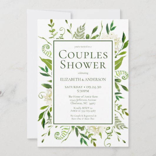 Invitation Hydrangée Blanche Floral Aquarelle Couples Douche (Devant)