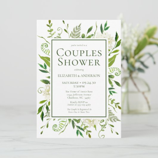 Invitation Hydrangée Blanche Floral Aquarelle Couples Douche (Debout devant)