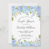 Invitation Hydrangée bleu clair Aquarelle Couple Douche (Devant)