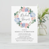 Invitation Hydrangée bleu foncé rose roses Fête des mariées (Debout devant)