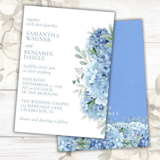 Invitation Hydrangée bleu moderne Aquarelle Mariage floral