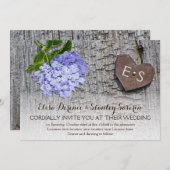 Invitation Hydrangée bleue & coeur, monogramme sur mariage de (Devant / Derrière)