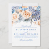 Invitation Hydrangée Bleue et Fleurs de Pêche - Mariage Flora (Devant)