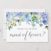 Invitation Hydrangée bleue et Rose ivoire Floral Maid of Hono (Devant)