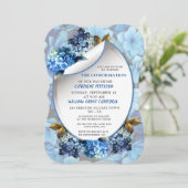 Invitation Hydrangée bleue Fleurs aquarelles Confirmation i (Debout devant)