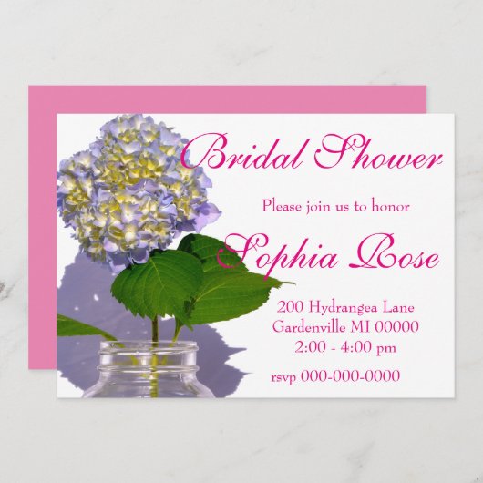 Invitation hydrangée et pot de mason (Devant / Derrière)