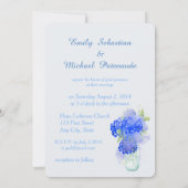 Invitation Hydrangee Fleur Aquarelle Bleu Vert Mariage (Dos)