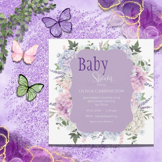 Invitation Hydrangée Florale Aquarelle Baby shower élégant