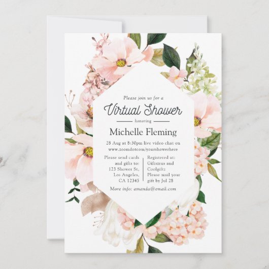 Invitation Hydrangée florale rose pâle comme douche virtuelle (Devant)