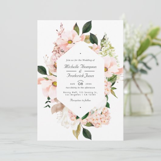 Invitation Hydrangée florale rose pâle QR Code RSVP Mariage (Debout devant)