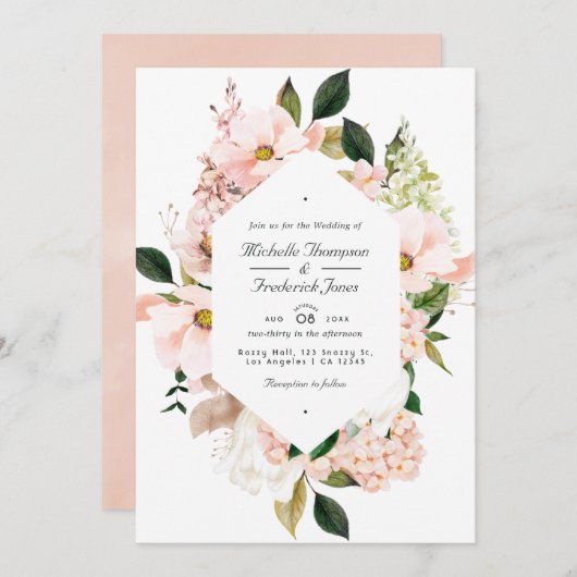 Invitation Hydrangée florale rose pâle QR Code RSVP Mariage (Devant / Derrière)