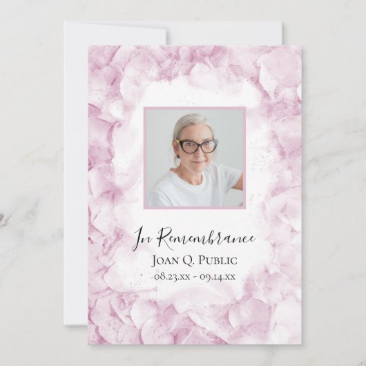 Invitation Hydrangée rose Aquarelle Anniversaire de mort (Devant)