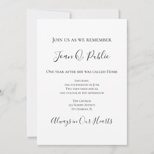 Invitation Hydrangée rose Aquarelle Anniversaire de mort (Dos)