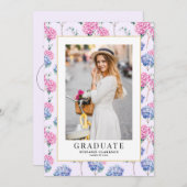 Invitation Hydrangée rose et bleu Photo de graduation florale (Devant / Derrière)