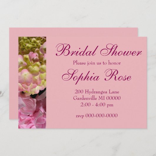 Invitation Hydrangée rose jaune rose vert Mariage (Devant / Derrière)
