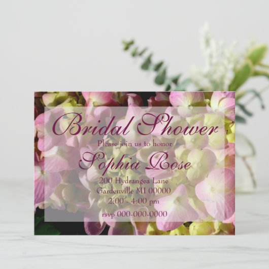 Invitation Hydrangée rose jaune rose vert Mariage (Debout devant)