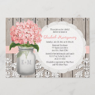 Invitation Hydrangée rose Monogramme Fête des mariées Mason J
