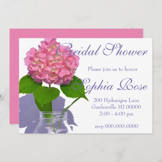 Invitation Hydrangée rose rose fleur rose (Devant / Derrière)