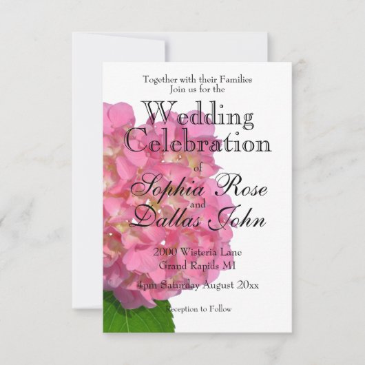 Invitation Hydrangée rose rose fleur rose (Devant)