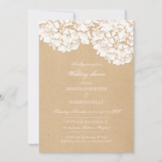 Invitation Hydrangée Rustique Wedding shower Floral (Devant)