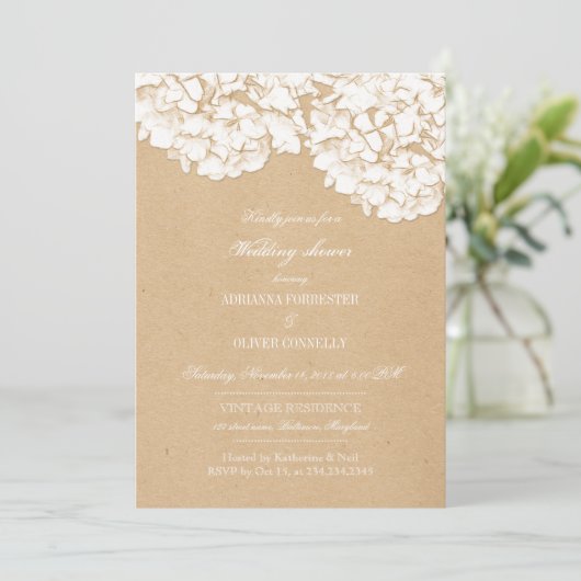 Invitation Hydrangée Rustique Wedding shower Floral (Debout devant)
