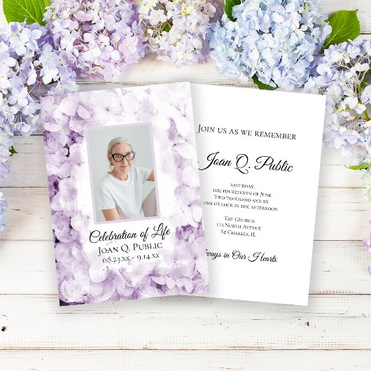 Invitation Hydrangée violette Aquarelle Célébration de la vie